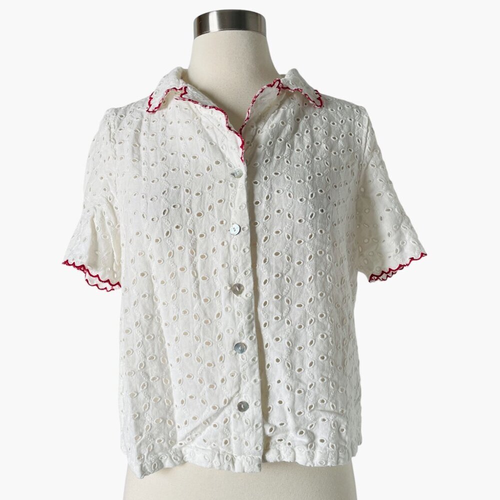 Rouje Paris Aneth White Eyelet Button Shirt Blouse Top - Picture 2 of 8